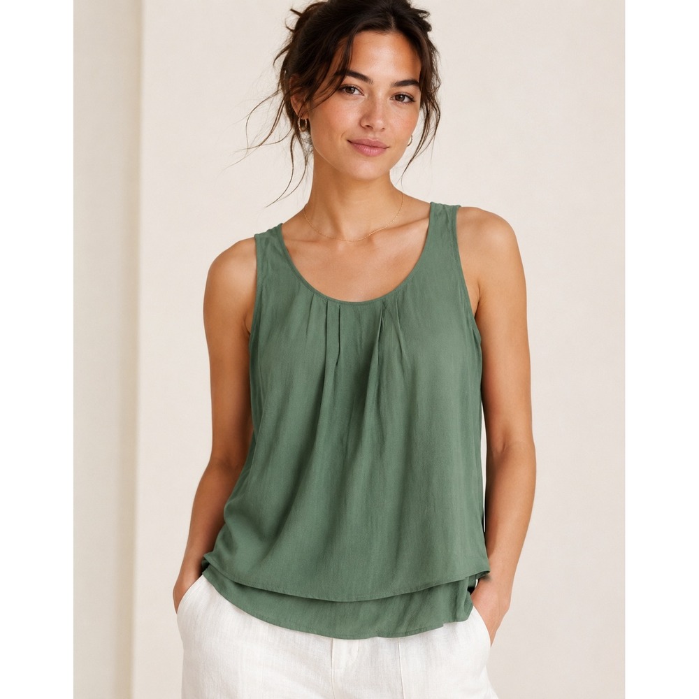J.Crew Womens Sage Green Pleated Tiered Sleeveless Viscose Blouse Top Size 2